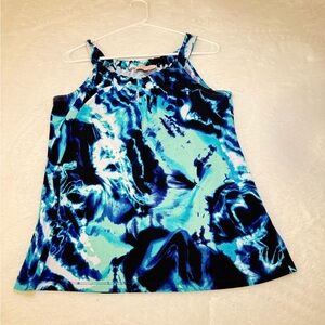 Philosophy Aqua and Navy Swirl Tank Top